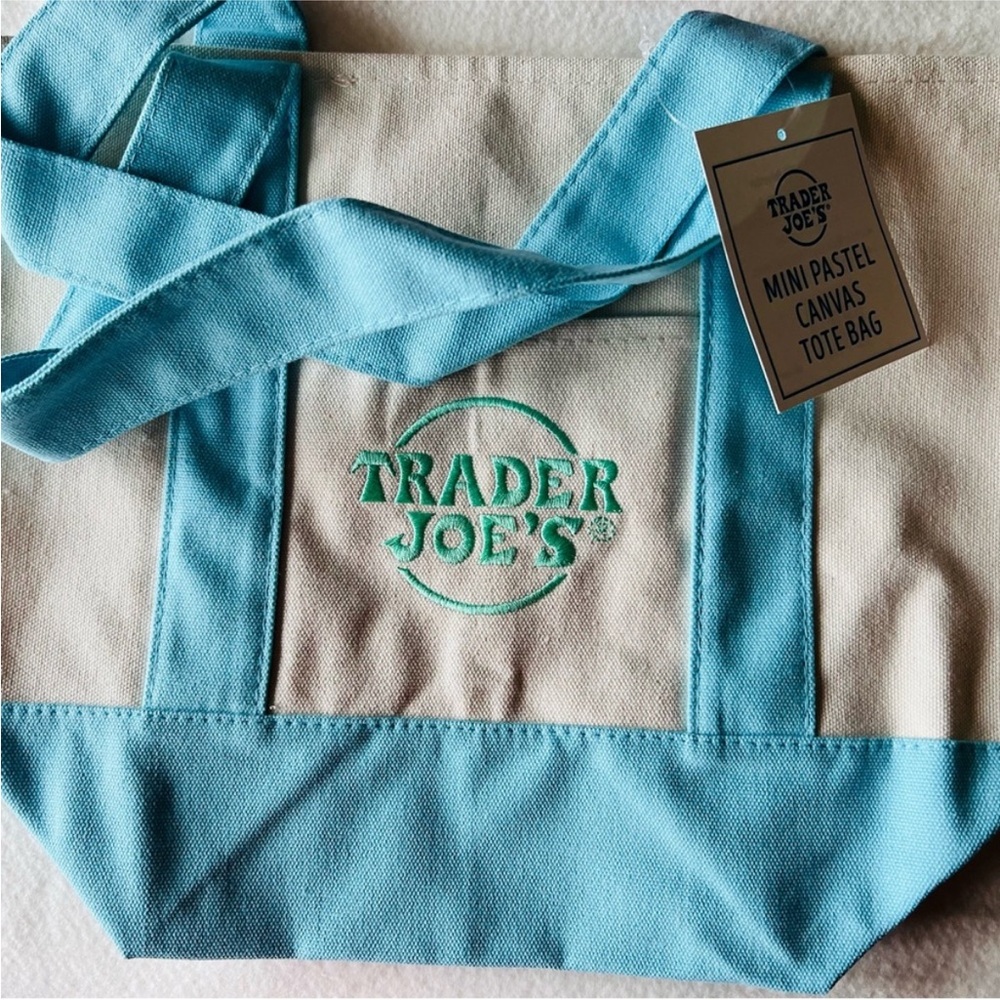 Trader Joe’s Mini Tote: Blue and Cream Canvas Tote Bag
